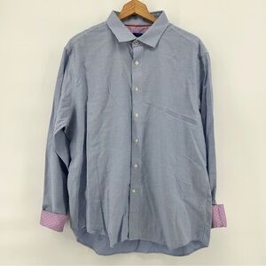 Egara Shirt Mens XL Slim Fit Non-Iron Blue Geometric Flip Cuff Button Up